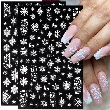Snowflake Nail Art Stickers Decals, 8Pcs Christmas Nail Art Stickers,Self Adhesive Snowflake Design Nail Art Decals For DIY Or Nail Salons,Nail Art Supplies For Women And Girls(Glitter Snowflake 8Pcs)