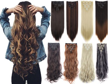 Lelinta 7Pcs Full Head 16 Clips in on Double Weft Hair Extensions, Ash Blonde Mix Bleach Blonde Curly, 24inch 160g