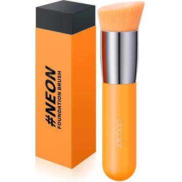 Docolor Angled Kabuki Foundation Brush Synthetic Professional Face Blush Liquid Powder Foundation Makeup Brush for Blending Liquid, Cream or Flawless Powder Cosmetics Tools, Neon Orange