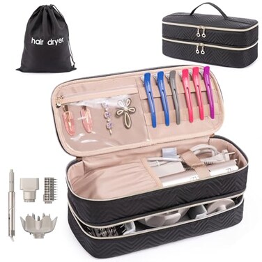 Hair Tools Travel Case with Black Hair Dryer Bag,Double-Layer Hair Tools Travel Carrying Case for Shark FlexStyle/SmoothStyle - Hair Air Wrap Dryer Case Flat Curling Iron Travel Organizer