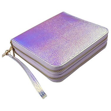 120 Slots Nail Stamping Plate Holder Case Laser Style Rectangular Manicure Nail Art Plate Organizer with Double Zipper Nail Template Case (C)