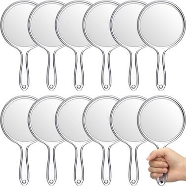 Jetec 12 Pcs Hand Mirror Double Sided Handheld Mirror 1X/ 2X Magnifying Mirror with Handle Mirror Rounded Shape Makeup Mirror (Clear)