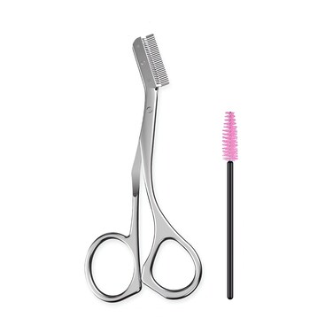 Eyebrow Grooming Scissors, Stainless Steel Eyebrow Scissors with Comb for Women and Men, Brow Trimmer Scissors for Precise Eyebrow Shaping, Silver