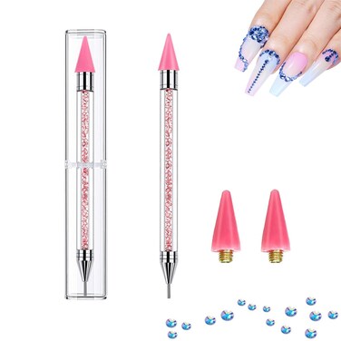 1 PCS Nail Art Rhinestone Picker Dotting Pen ,Double Ended Wax Pencil Pen Dotting Tools with 2 Extra Wax Tips, Acrylic Manicure Decoration Tool for Rhinestone Gems Crystals Studs Picker (Pink