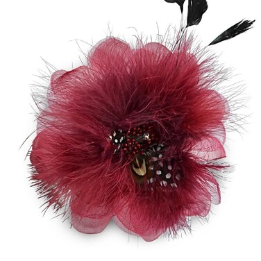 Expo International Sonia Feather Brooch and Hairclip Hair Accessory, Burgundy