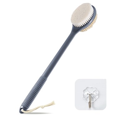 VANZAVANZU 17 Inch Back Scrubber for Shower, Anti-Slip Long Handle Shower Brush with Soft and Stiff Bristles, Exfoliating Bath Brush for Wet or Dry Brushing (Gray)
