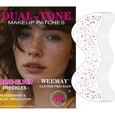 10 Pcs Rose-Silver Dual-Tone Glitter Freckles, Double Colors Glitter Face Tattoo, Waterproof Face Sparkle, Long-Lasting 48h Freckles for Women