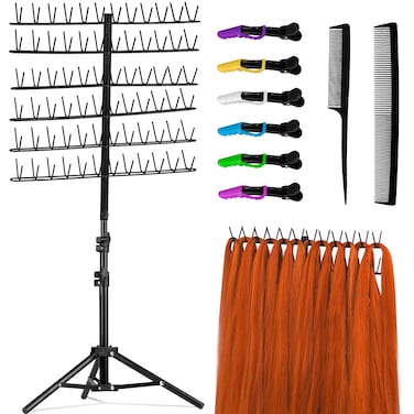 Braiding Hair Rack, Heigth Adjustable Braiding Rack 144 pegs Braiding Rack Stand for Hair, Hair Braiding Rack Display Stand for Hairstylist Hair Salon Home Use