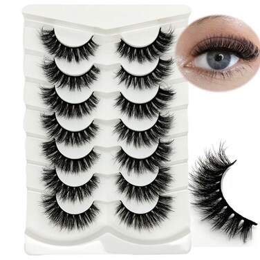 False Lashes Natural Look D Curl Russian Strip Lashes 3D Mink Wispy Cat Eye Lashes That Look Like Extensions, Short Faux Mink Eyelashes Pack