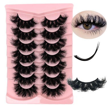 Dramatic Lashes Mink Long 20mm/25mm Mink False Strip Lashes Wispy False Eyelashes Natural Look D Curl Lashes Strips 3D/5D Volume Full Lashes Pack