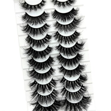 Mink Lashes Natural Look 10-16mm 3D False Lashes Mink D Curl Full Strip Eyelashes Pack Wispy Cat Eye Faux Mink Eyelashes Mixed 10 Styles