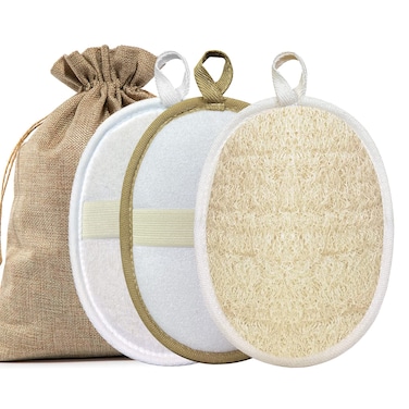Large Natural Shower Loofah Sponge 7x5 inch, Exfoliating Body Scrubber, Premium Bath Sponge for Women and Men, Natural Luffa Made with Eco-Friendly and Biodegradable Large Lufas Pad 3 Packs
