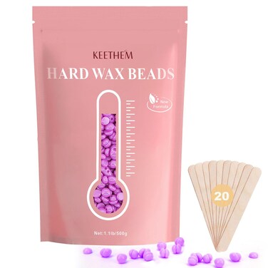 Hard Wax 1.1lb/17.6oz Painless Waxing Beads for Women and Men - Full Body Sensitive Skin Wax Beans with 20 Sticks for Bikini, Brazilian, Underarms, Back and Chest Hair Removal, Violet