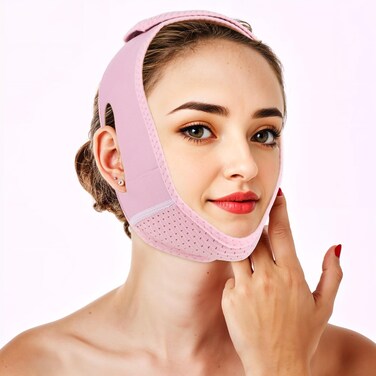 Chin Strap for Sleeping, Reusable V Line Lifting Mask Double Chin Reducer Chin Strap for Double Chin for Women Face Lift Tape for Tightening Skin Preventing Sagging (Pink)