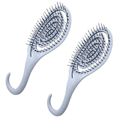 MDSTYLE Detangling Hair Brush for Curly, Wavy, Thick, Long, Straight, Wet or Dry Hair - Women, Men &amp; Children - Vented Spiral Hairbrush for Faster Blow Drying - Soft Bristles (Light Blue 2pcs)