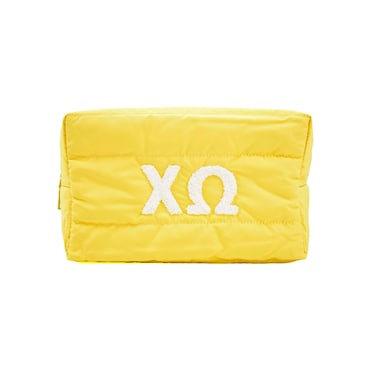 Sorority Shop Chi Omega Makeup Bag - Puffer Style with Sorority Letters, Travel Cosmetic Bag with Zipper Closure, Perfect Chi Omega Sorority Gifts for Women