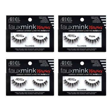 Ardell Faux Mink Lashes Wispies Eyelashes - Lightweight Reusable Strip Lashes with Invisiband, 4 Pack