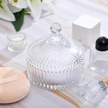 Tioncy 3 Pcs Extra Large Body Powder Puff and Container 5.43'' Powder Puff Crystal Container with 5.12'' Velour Powder Puff Body Puff Jar Dish Glass Box for Women Makeup Tool(Clear)