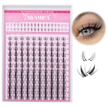 Yawamica Manga Lash Clusters DIY Eyelash Extensions Fairy Eyelash Clusters C Curl Spiky Anime Lashes Wispy Individual Lashes 8-16mm with 5-6mm Bottom Lashes Clusters for Manga Lash look