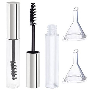 Pengxiaomei 2Pcs 10ml Empty Mascara Tube with Eyelash Wand,Silver Eyelash Cream Container Bottle for Applying Castor Oil and Cosmetics Stocking Stuffers for Women