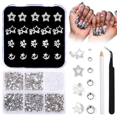 Silver Nail Charms for Nails Design,Rhinestones for Nails kit, Nail Stones Alloy Nail Art Decoration, Nail gems Accessories for Nail Art Supplies Manicure Craft DIY