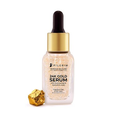 Pilgrim 24K Gold Face Serum   Hydrating &amp; Anti Aging Serum with Niacinamide &amp; Hyaluronic Acid   Reduces Age Spots, Wrinkles &amp; Redness   Reveals Radiant Glowing Skin   0.68 Fl Oz (20ml)