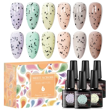 MEET ACROSS Jelly Eggshell Gel Nail Polish Set 6 Colors Pink Green Purple Crackle Gel Polish Summer Macaron Collection Nail Polish UV LED Soak Off Nail Art at Home (Jelly Eggshell)