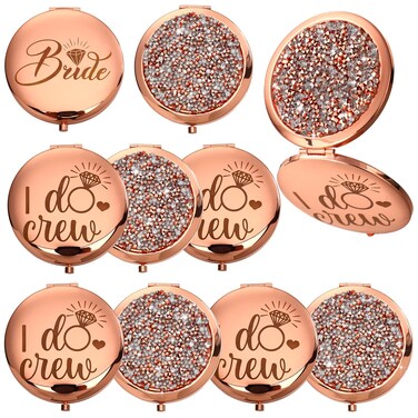 Barydat 10 Pieces Bridesmaid Gifts Set Magnifying Compact Mirror Bride I Do Crew Bridesmaid Proposal Gifts Travel Small Mirror for Purse Makeup Pocket Mirror for Women Wedding Party, Rose Gold