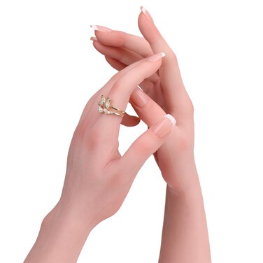 Silicone Realistic Female Hand Acrylic Nails Pratice Training For Nail Art Showing Jewelry Life Size Female Model Flexible Bendable (Pair Hand-With Skeleton, Ivory)