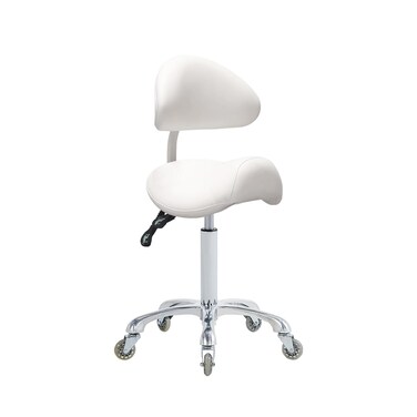 Saddle Stool Rolling Chair with Back Support,Esthetician Tattoo Dental Stool Chair,Lash Chairs for Eyelash Tech Massage Salon(White,with Backrest)