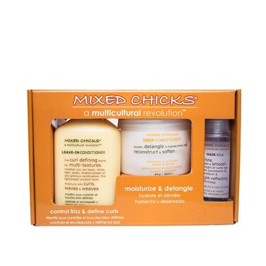 Mixed Chicks Quad Pack - Shampoo 10 fl. oz., Deep Conditioner, 8.0 fl. oz., Leave-In Conditioner, 10 fl. oz., Hair Silk, 1.7 fl. oz