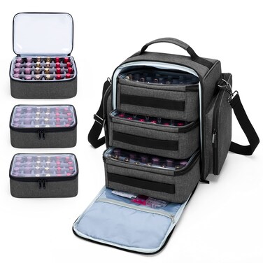 BAFASO Nail Polish Organizer Holds 72 Bottles (15ml - 0.5 fl.oz), Large Nail Polish Case with 3 Removable Pouches and Multiple Storage Sections (Patented Design), Black