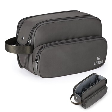 Toiletry Bag for Men, Travel Toiletry Bag Travel Essentials, Dopp Kit Water-resistant Shaving Bag,Bathroom Bag Toiletries Organizer, Mystery Gray(Polyster)