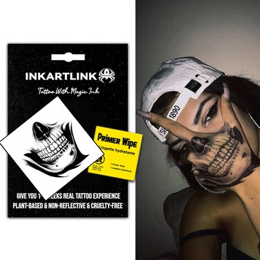 Temporary Tattoos, Semi Permanent Tattoos, Adult Art Designs, Waterproof Temporary Tattoos, Party Favors, Tattoo Stickers Realistic, No Adhesive, Lasts 1-2 Weeks (Skull Mask)