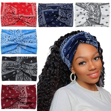 Wide Bandana Headbands for Women Twist Boho Headbands Stretchy Turban Headbands Head Wraps Yoga Workout Head Bands For Women's Hair,Pack of 6