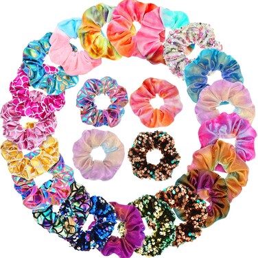 WILLBOND 20 Pcs Sequin Scrunchies Shiny Metallic Hair Tie Bands Sparkly Ropes Mermaid Elastic Scrunchy Glitter Colors Rainbow Ponytail Holder Hair Accessories for Women Girls(null)