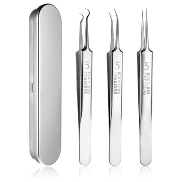 Pimple Blackhead Remover 3 PCS Tweezers Face Nose Black Head Precision Professional Facial Extraction Set Pore Blemish Pointed Needle Clip Scraper Makeup Tool Kit