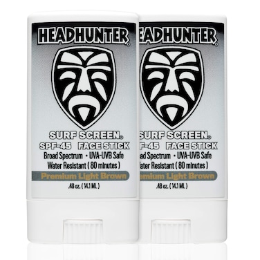 Headhunter Sunscreen Face Stick SPF 45, Waterproof Surf Sunblock for Waterman, Water-Resistant Facial Sunscreen for Ultra-Sport Protection and Solar Defense (80 min), Tinted Light Brown (2 pack)