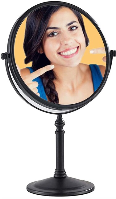 Black Makeup Mirror 1X/10X Free Standing 8 Inches 360 Swivel Dual-Sided Tabletop Makeup Mirror, Metal