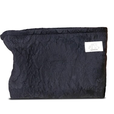 Large Floral Black Quilted Makeup Bag Cosmetic Toiletry Travel Pouch Purse Organizer, Canvas Lined, Embroiddered Flowers