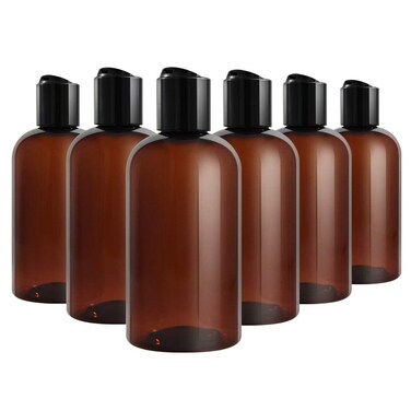 Amber Boston Plastic Bottles-6 pack-Squeezable-BPA Free-Shampoo, Lotion, Liquid Soap (8oz)