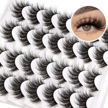 Fluffy Lashes False Eyelashes 14 Pairs Wispy Lashes Natural Look Volume Fake Lashes 3D Faux Mink Lashes 15-18mm Strip Lashes Pack (815)