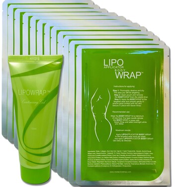 Tummy Body Wrap with Guarana, Green Tea, Seaweed Wraps Works for Stomach Belly Legs Arms Abdomen. (12 Wraps + Gel)