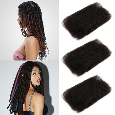 FASHION IDOL Afro Kinkys Bulk Human Hair for Dreadlock Extensions Loc Repair Braiding Twist Tight Afro Kinky Human Hair for Loc 3 Packs 150 Gram Natural Black 16 Inches 5.3 Oz