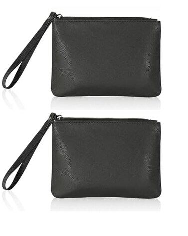 2 Pack Small Zipper Pouch Mini Makeup Bag for Purse Lipstick Cosmetic Travel Make Up Organizer for Women Essentials, Car Change Coin Holder 4.5 x 6.5 Clutch Stadium Approved Wristlet, Black