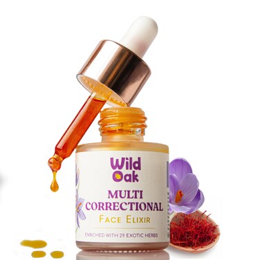 Wild Oak Organic Multi Correctional Face Elixir   Kumkumadi   Made using 3000 Years Old Formulation and 8 days process   High Potent 75g Saffron/1ltr &amp; 30 Exotic Herbs   0.67 fl oz
