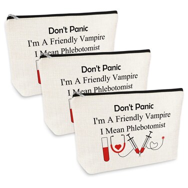 3 Pcs Funny Nurses Gift Makeup Bag Phlebotomist Gifts Phlebotomy Technician Phlebotomist Nurse Gifts Cosmetic Bag for Women Nurses Day Birthday Gift for Medical Technologist Phlebotomist Travel Pouch
