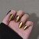 Cat Eye Press on Nails Short Almond, Gold Press On Nails Almond, Fashion Gel Fake Nails, Reusable Acrylic Fake Nails, Glossy Stick on Nails for Women Girls Gift, Glue on Nails Kit, Solar Flare