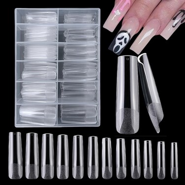 AddFavor XXL Gel Nail Tips Square 240pcs Extra Long Clear Tapered Square Fake Nails Full Cover False Nail Tips for Acrylic Nail Extension
