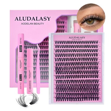 Lash Clusters Kit 280PCS Wispy Lash Clusters Fluffy Cluster Lashes 8-16mm D Curl Waterproof Lash Extensions with Individual Lashes with Bond, Seal, Tweezers &amp; Remover At-Home Use(30Dkit)